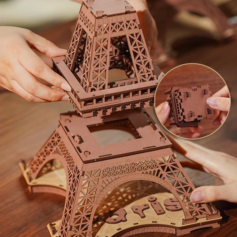 Puzzle 3D en bois Tour Eiffel lumineuse – Maquette DIY à construire