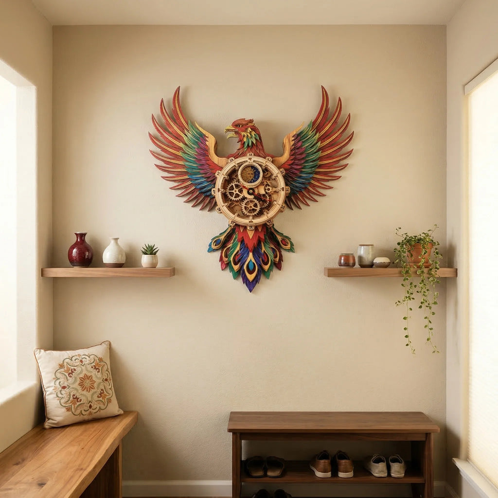 Horloge Phénix 3D en bois – Puzzle mécanique DIY à assembler