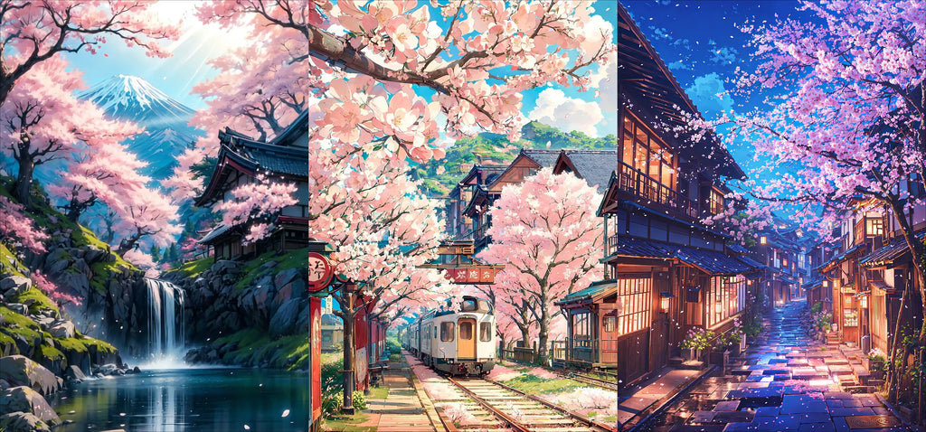Puzzle Paysage Village & Cerisiers en Fleurs – 500 à 2000 Pièces | Puzzle Adulte Décoration & Cadeau