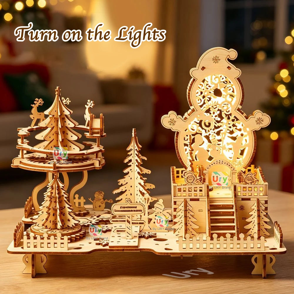 Carrousel Cerf avec Boîte à Musique et Lumière – Puzzle 3D en Bois