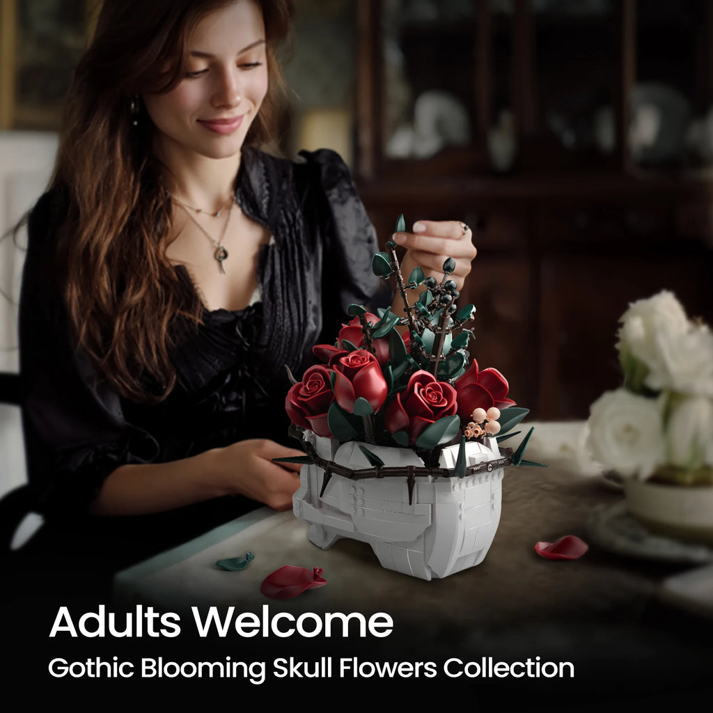 Bouquet Gothique Crâne & Roses – Blocs de Construction à Assembler