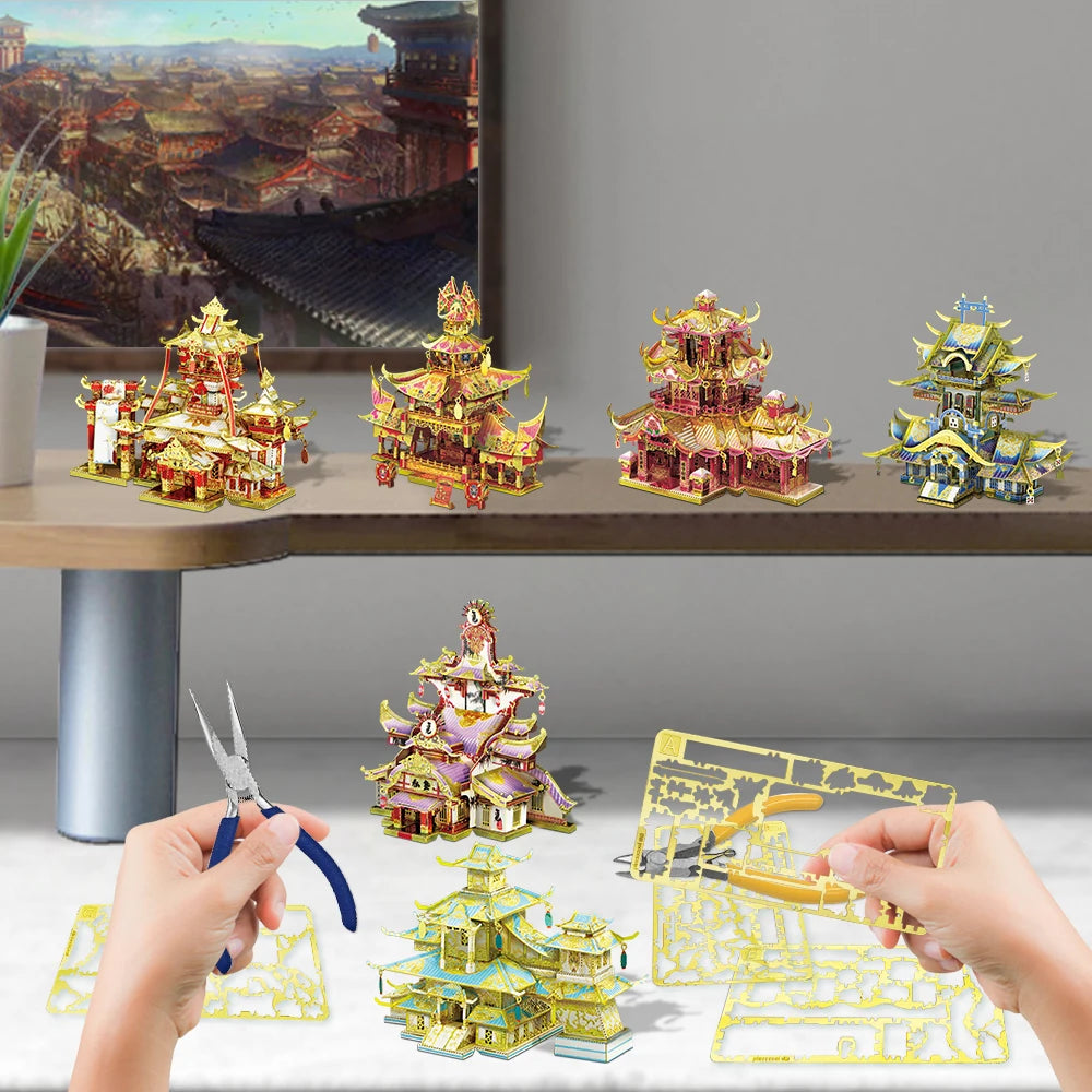 Puzzle 3D en métal – Temple chinois traditionnel à assembler
