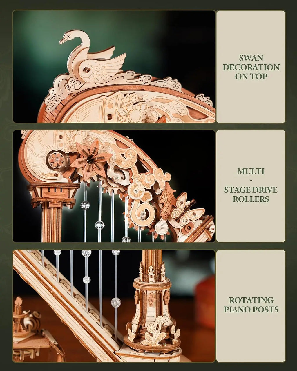 Harpe Mécanique 3D en Bois avec Boîte à Musique