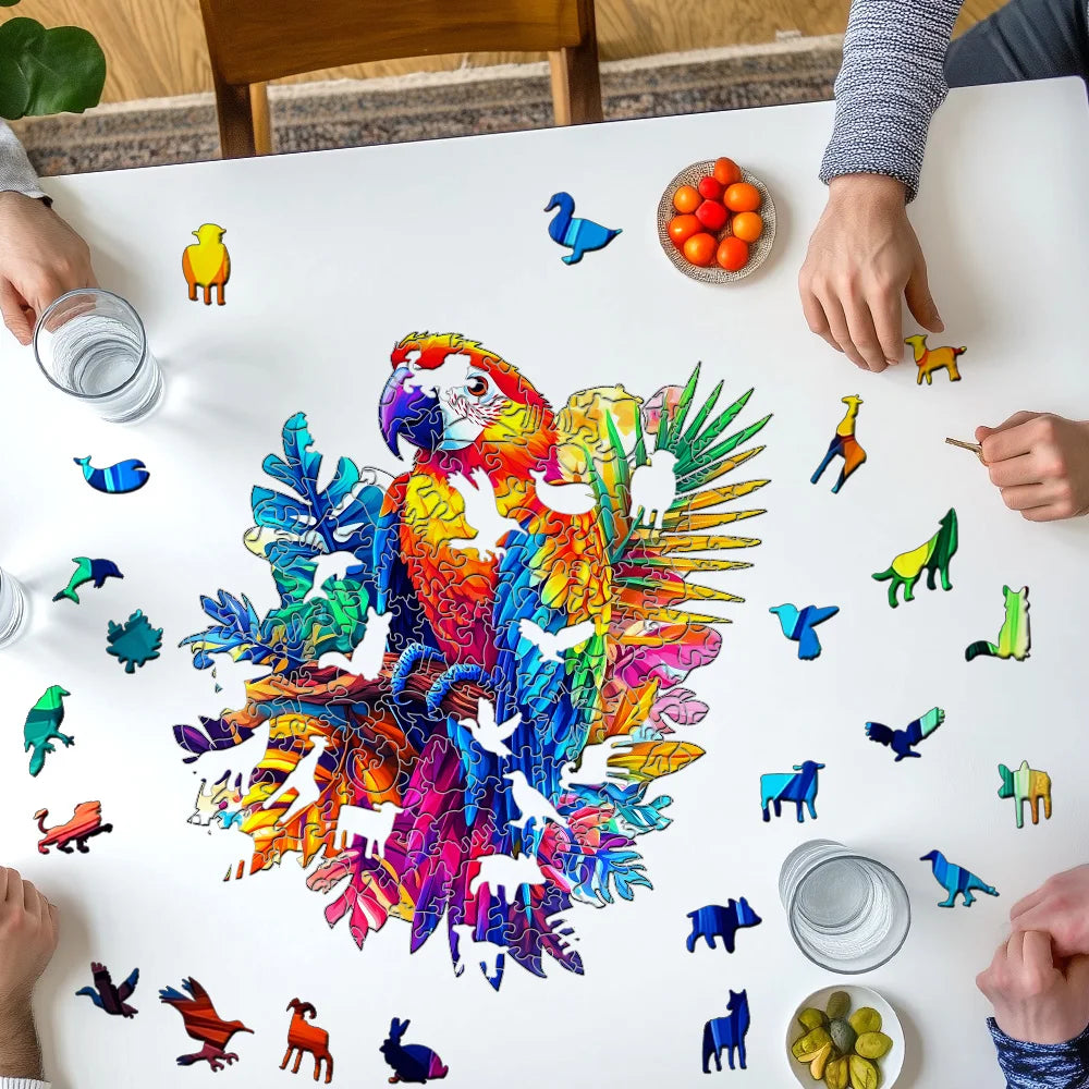 Puzzle Perroquet fleuri en bois – Pièces aux formes originales – Adultes & ados