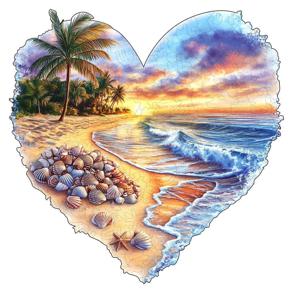 Puzzle en bois Cœur Coquillages & Plage – Pièces originales