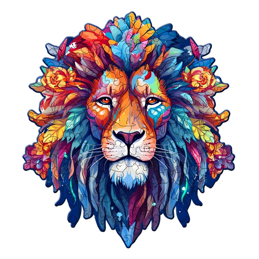 Puzzle Lion Bohème en Bois – Pièces Irrégulières – Adulte
