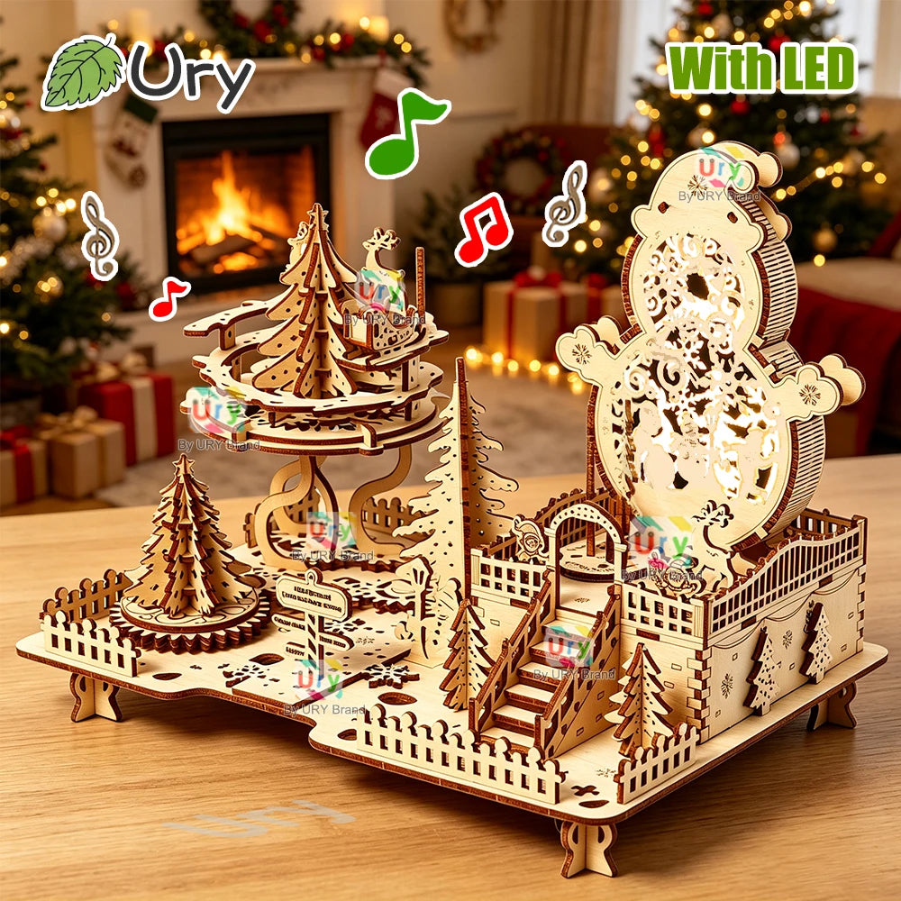 Carrousel Cerf avec Boîte à Musique et Lumière – Puzzle 3D en Bois