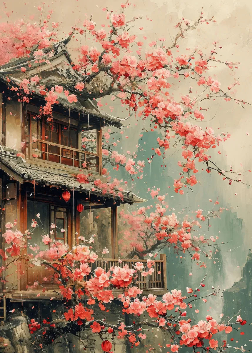 Puzzle Paysage Village & Cerisiers en Fleurs – 500 à 2000 Pièces | Puzzle Adulte Décoration & Cadeau