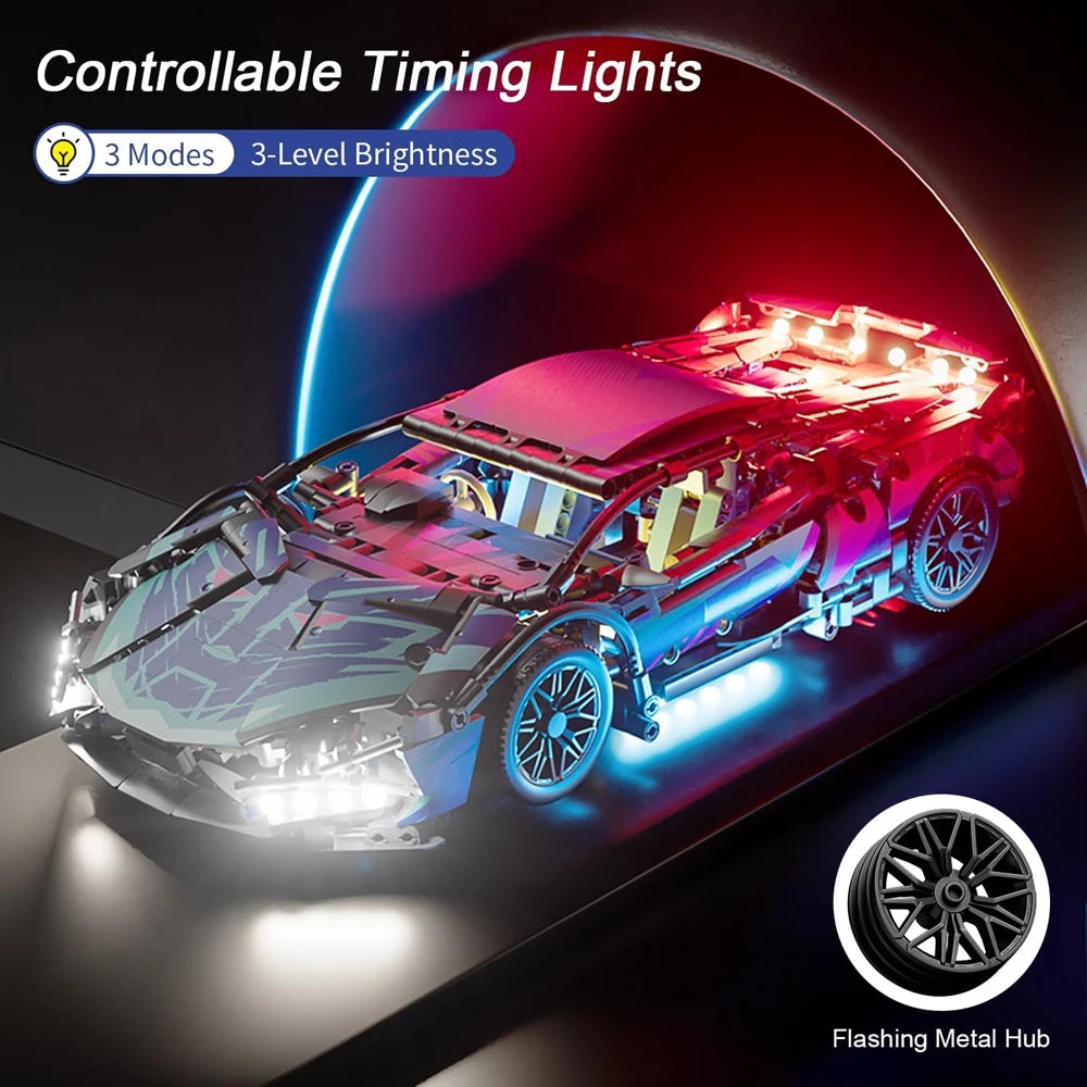 Voiture de Sport 1:14 avec LED – Maquette en Blocs à Construire