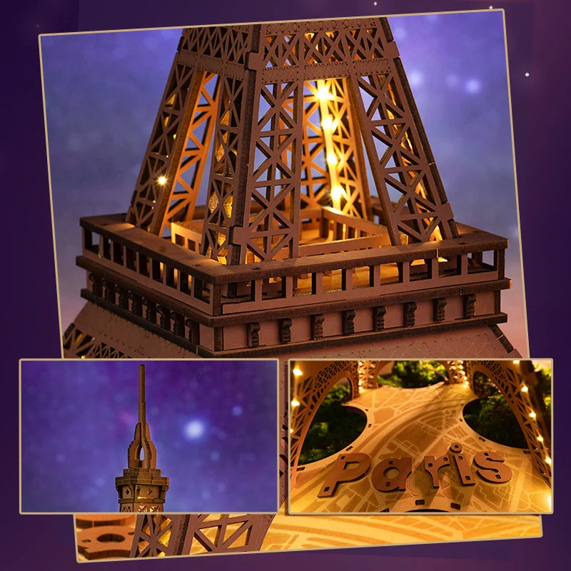 Puzzle 3D en bois Tour Eiffel lumineuse – Maquette DIY à construire