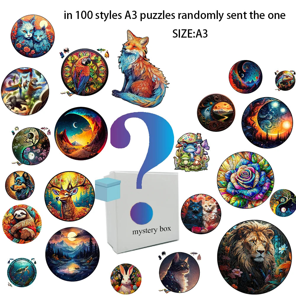Puzzle en bois – Animaux colorés & motifs artistiques