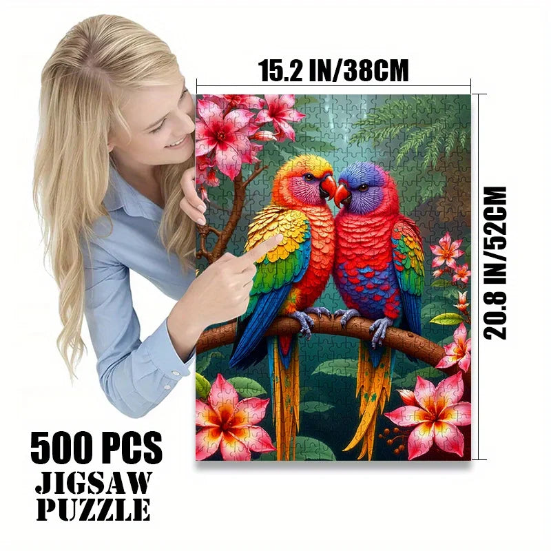 Puzzle Perroquets Tropicaux & Fleurs – 500 ou 1000 Pièces – Illustration Colorée pour Adultes