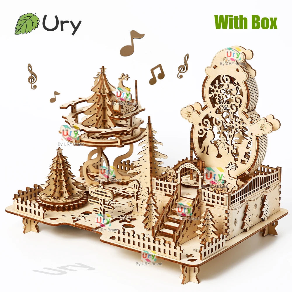 Carrousel Cerf avec Boîte à Musique et Lumière – Puzzle 3D en Bois