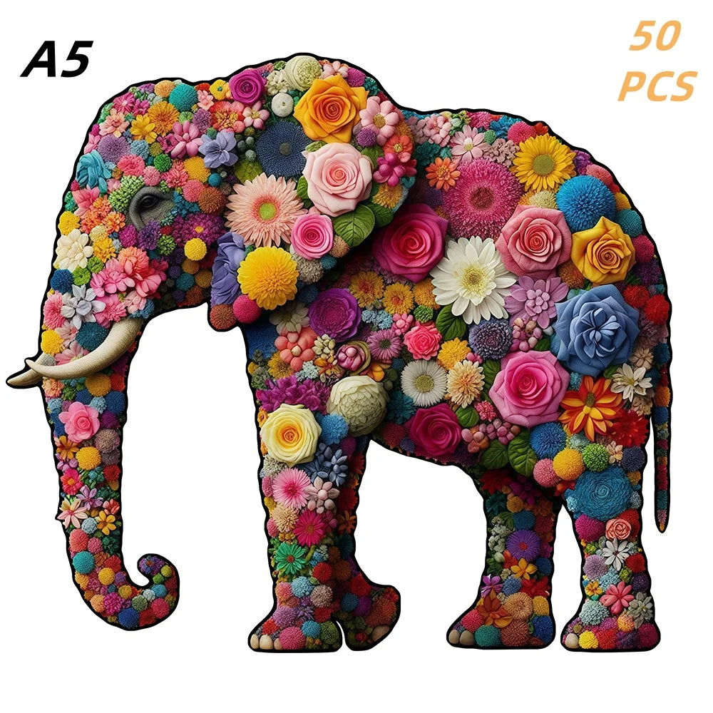 Puzzle en bois – Animaux colorés & motifs artistiques
