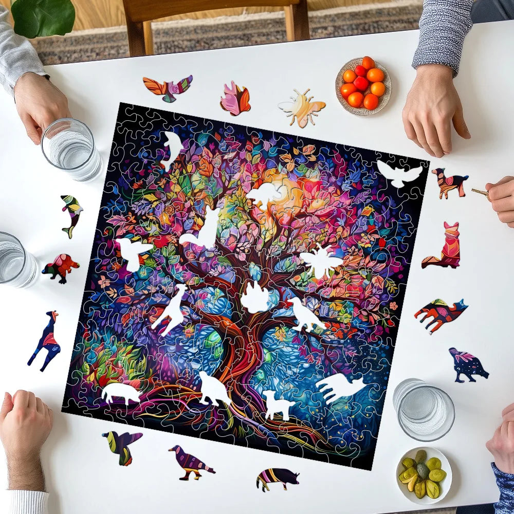 Puzzle en bois Forêt & Animaux – Pièces aux formes uniques – Niveau difficile