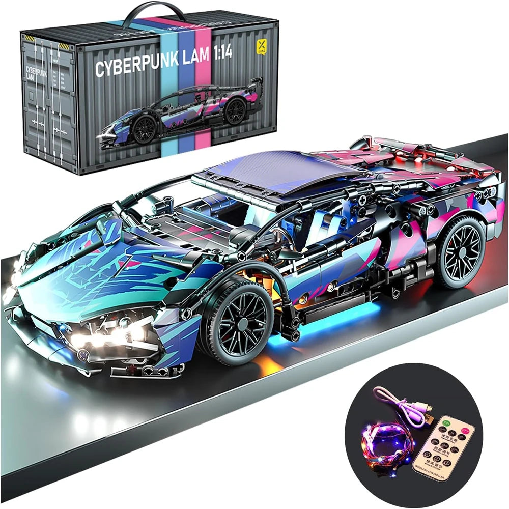Voiture de Sport 1:14 avec LED – Maquette en Blocs à Construire