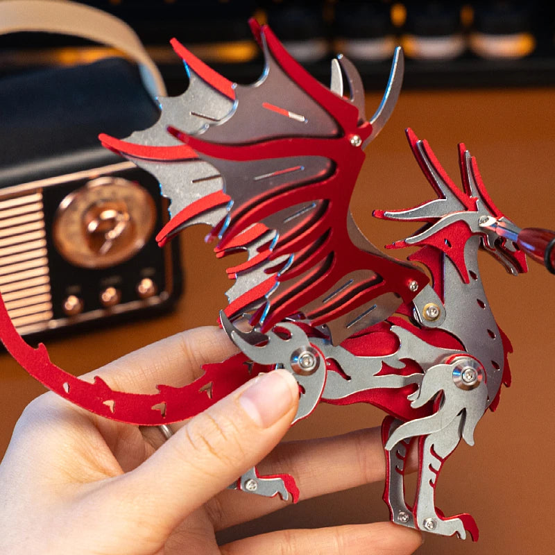 Puzzle 3D en métal Dragon Rouge – Modèle à assembler – Jeu créatif pour adultes – Idée cadeau