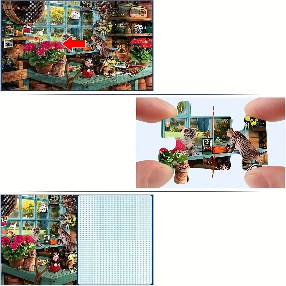 Puzzle chats dans l’atelier fleuri – 500 ou 1 000 pièces