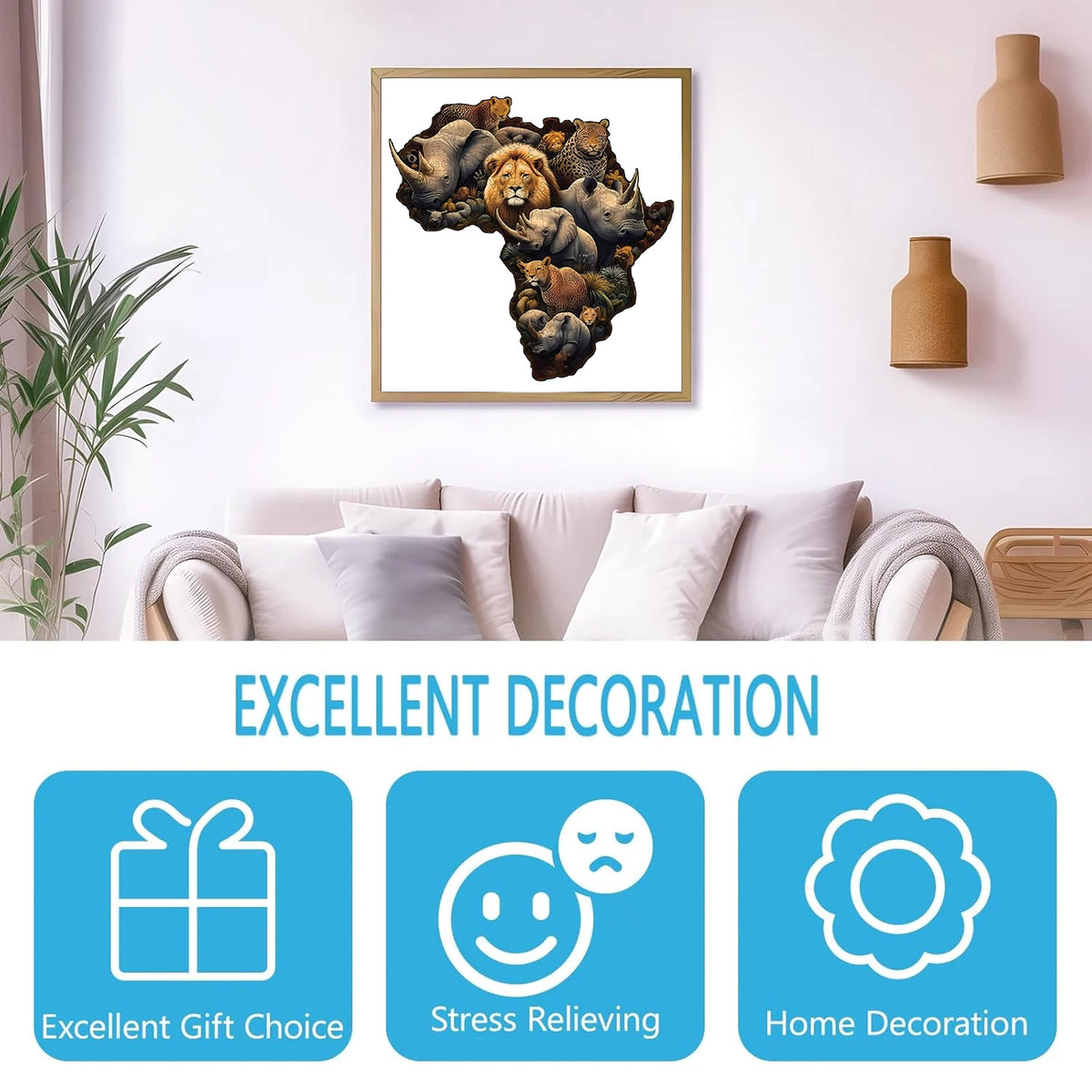 Puzzle en Bois Monde Animal – Pièces en Forme d’Animaux – Puzzle Adulte