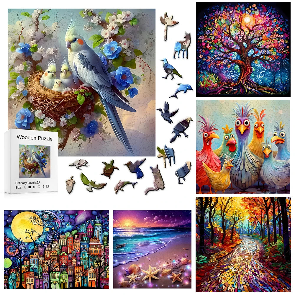 Puzzle en bois Forêt & Animaux – Pièces aux formes uniques – Niveau difficile