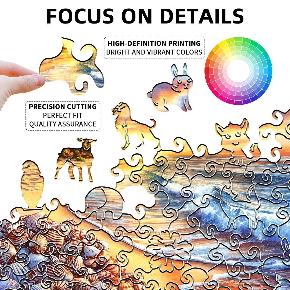 Puzzle en bois Cœur Coquillages & Plage – Pièces originales