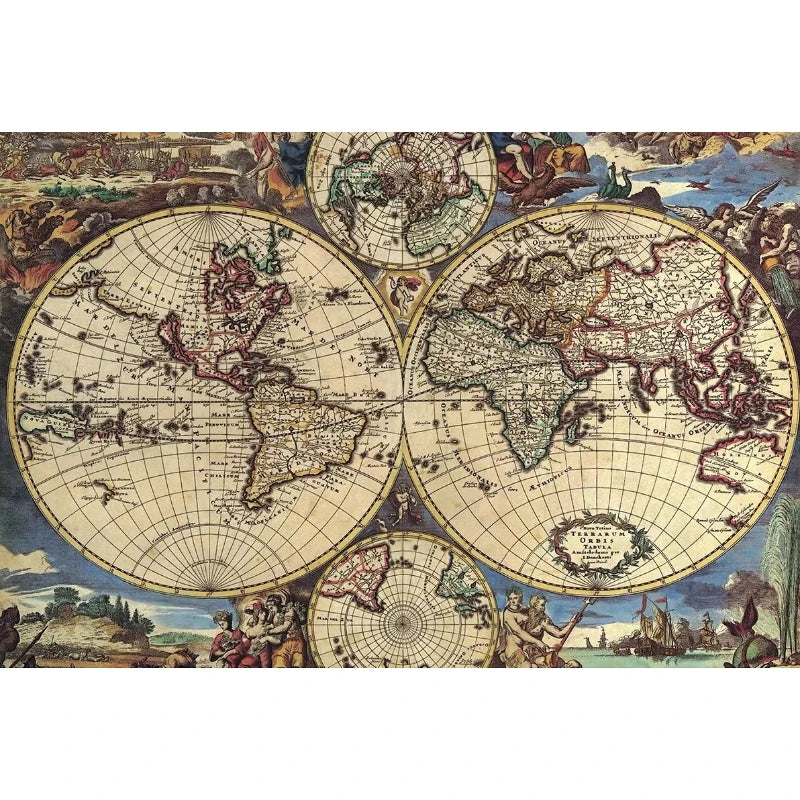 Puzzle 2D Carte du monde ancienne – Style vintage – 500 à 2 000 pièces