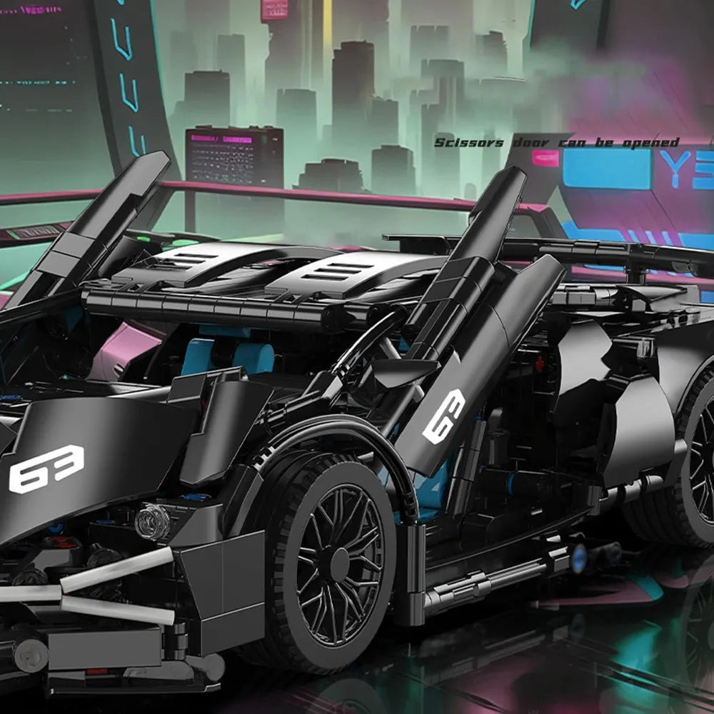 Supercar Noire 1:12 à Construire – 1 314 Pièces – Portes & Capots Ouvrants