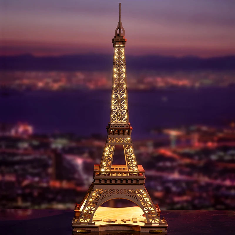 Puzzle 3D en bois Tour Eiffel lumineuse – Maquette DIY à construire