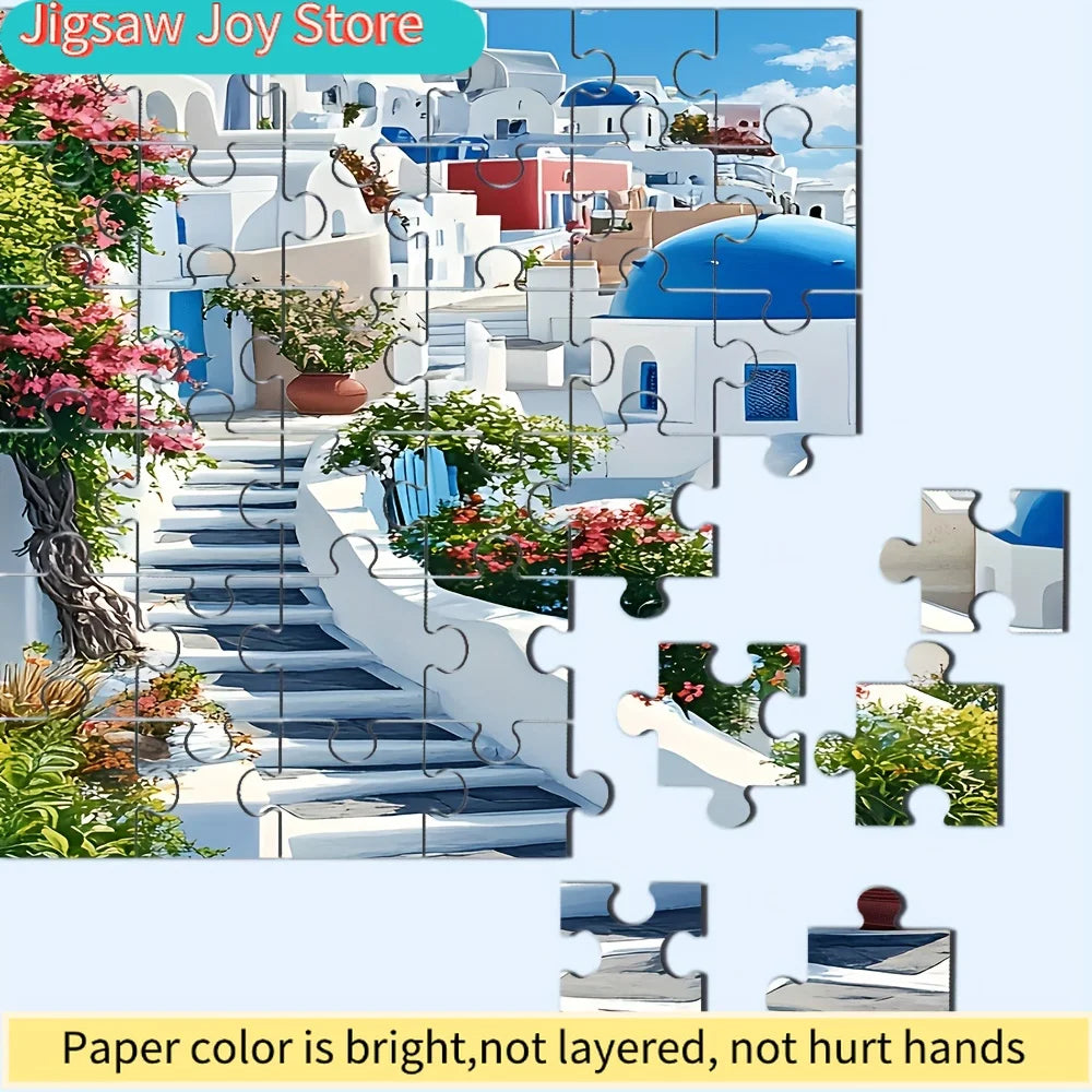 Puzzle Santorin en Grèce – 500 ou 1 000 pièces – Paysage méditerranéen – Jeu familial pour adultes