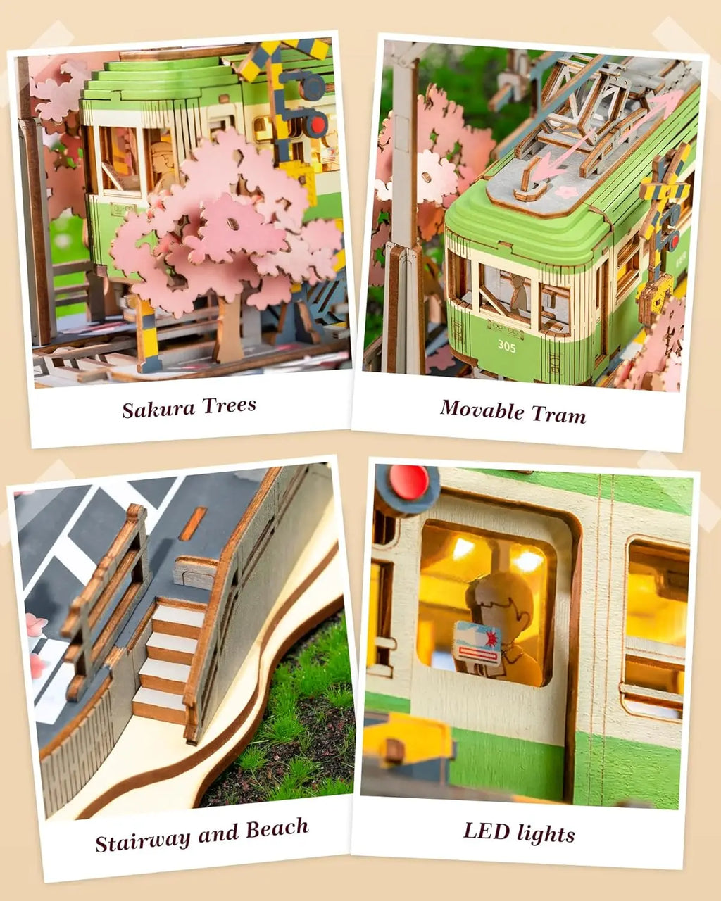 Maquette 3D en Bois avec Tramway & Éclairage LED
