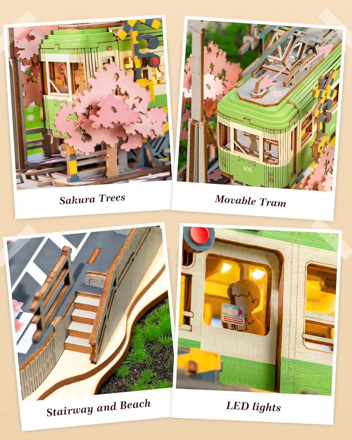 Maquette 3D en Bois avec Tramway & Éclairage LED