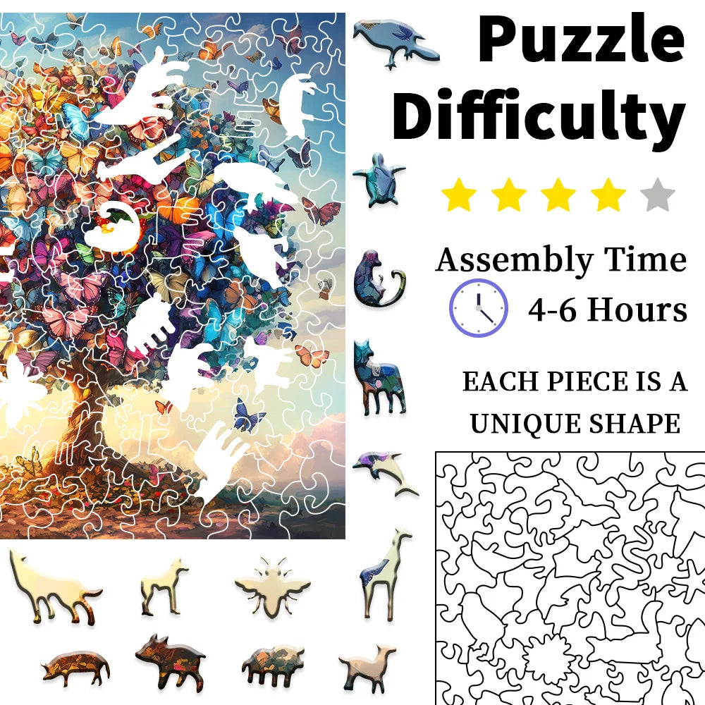 Puzzle en bois Arbre aux Papillons – Pièces originales