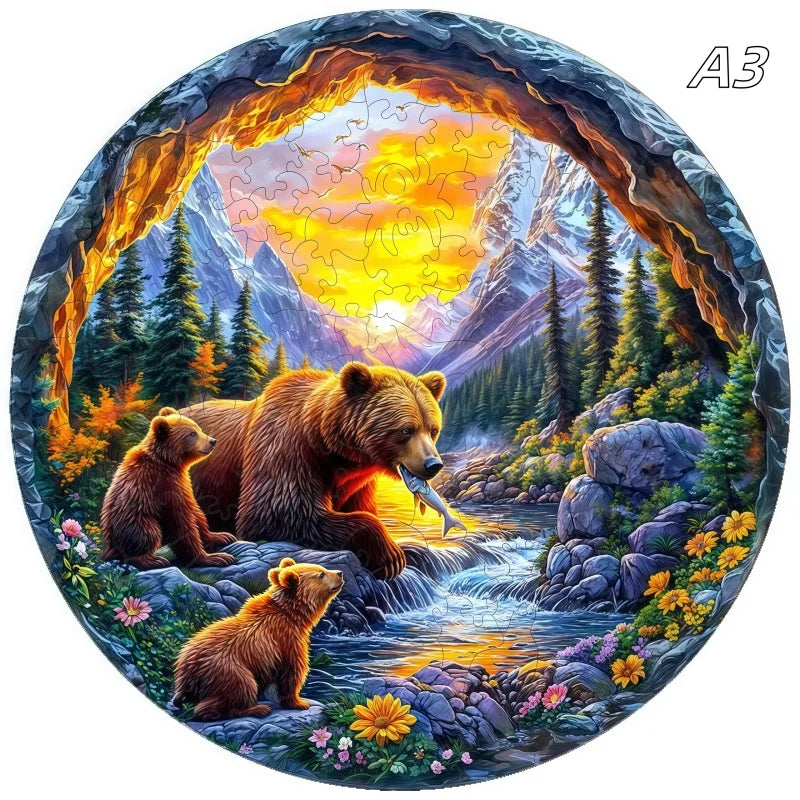 Puzzle en bois – Animaux colorés & motifs artistiques