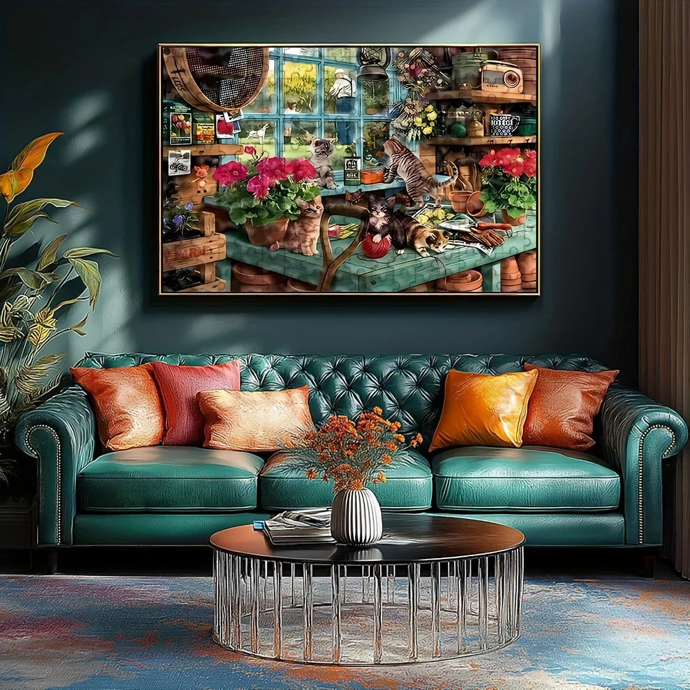Puzzle chats dans l’atelier fleuri – 500 ou 1 000 pièces