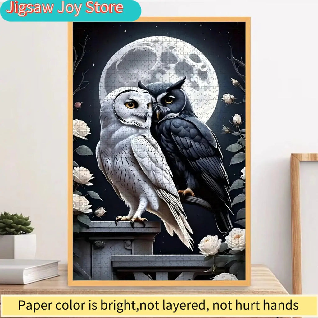 Black and White Owl Paper Puzzle | Challenge Level, Portable Box, Suitable and Family Dining, Stress Relief and Relaxation, F