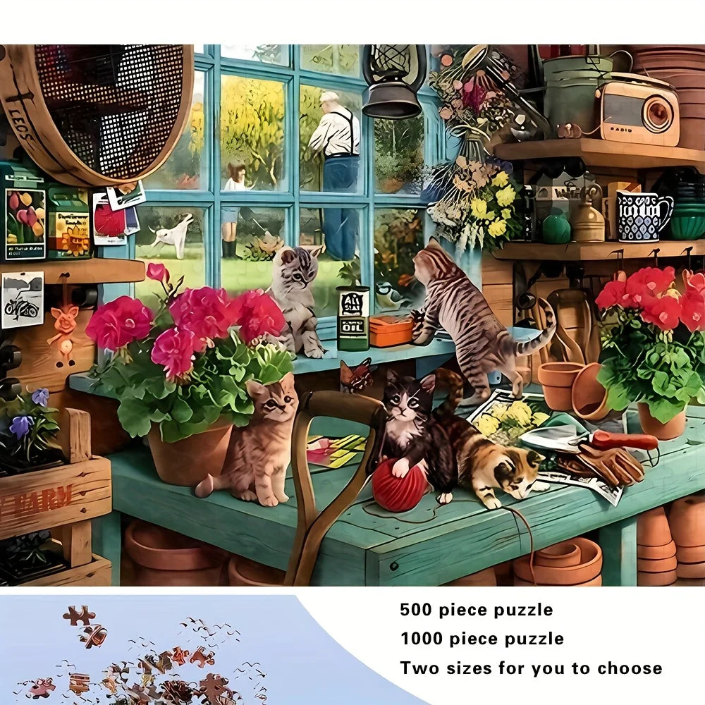 Puzzle chats dans l’atelier fleuri – 500 ou 1 000 pièces