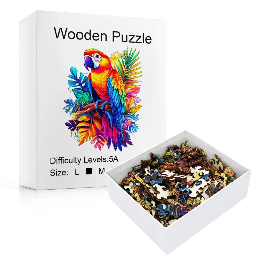 Puzzle Perroquet fleuri en bois – Pièces aux formes originales – Adultes & ados