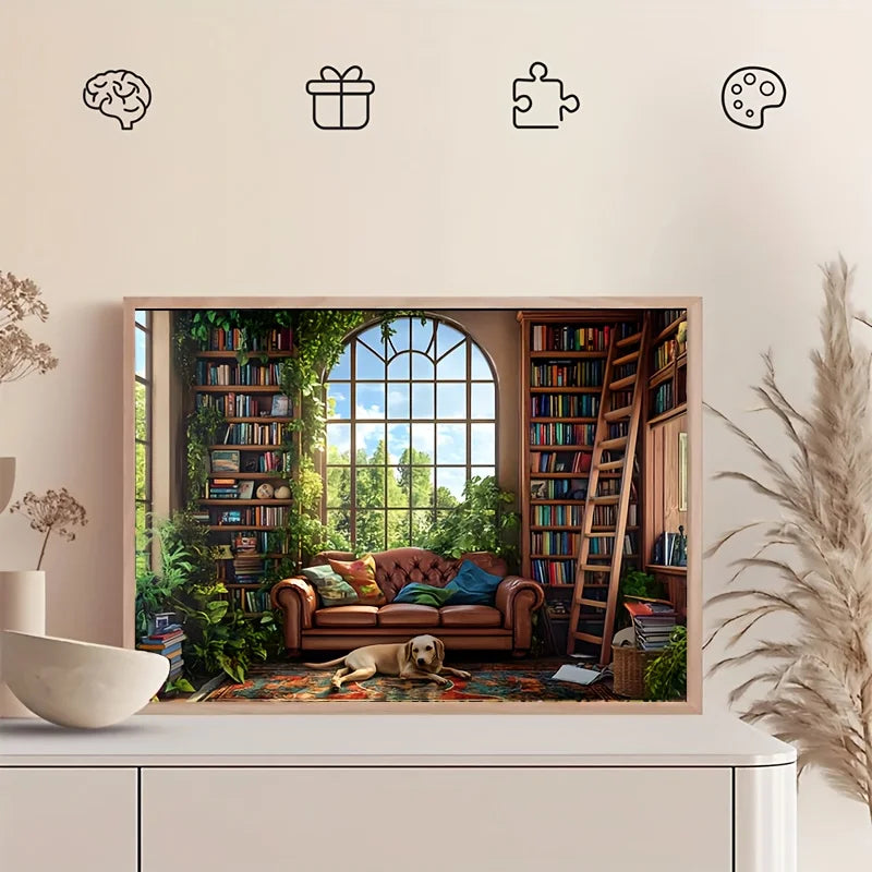 Mini puzzle 1 000 pièces – Bibliothèque botanique et salon d’étude – 38 × 26 cm