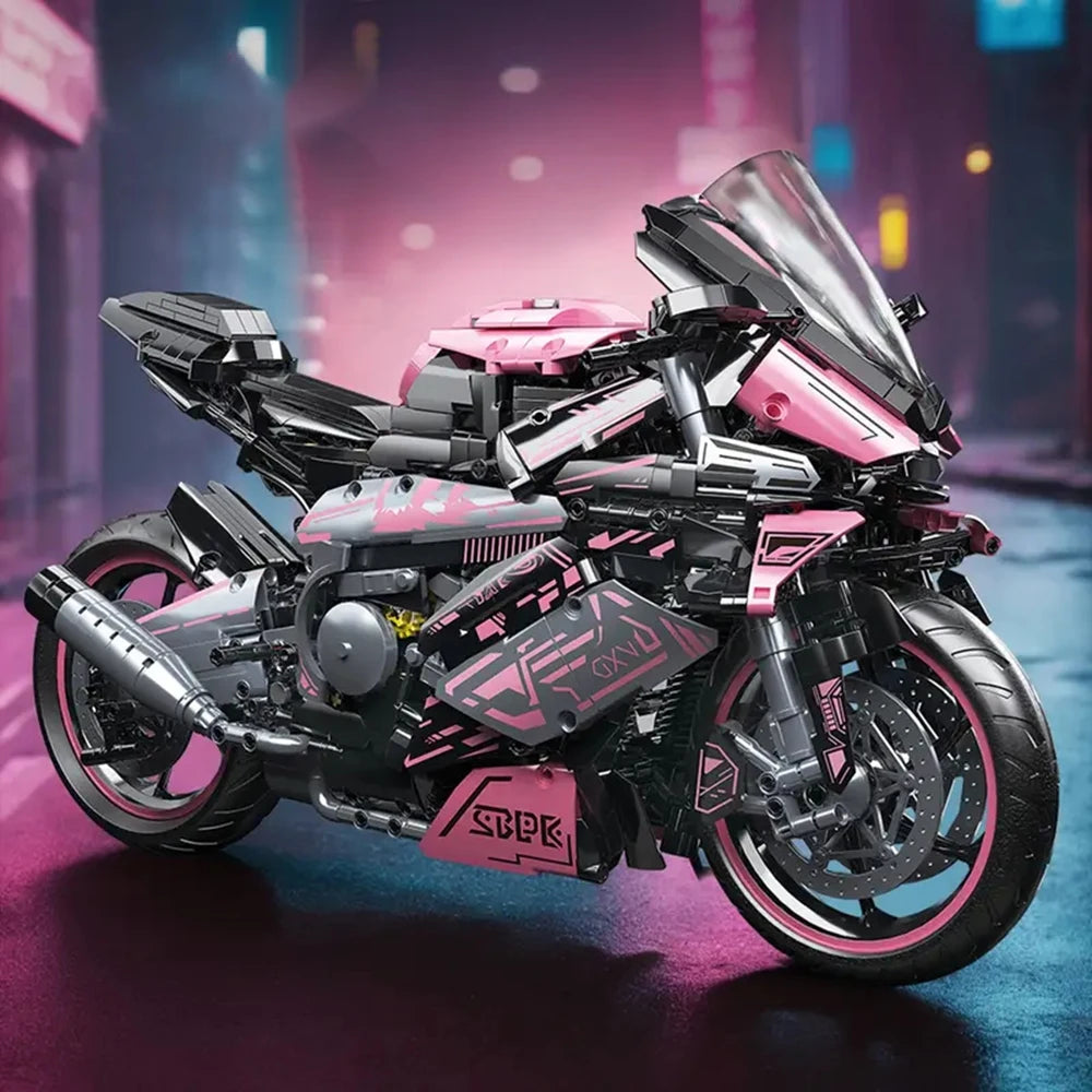 Moto de Sport à Construire – 2 066 Pièces – Modèle Mécanique Rose & Noir