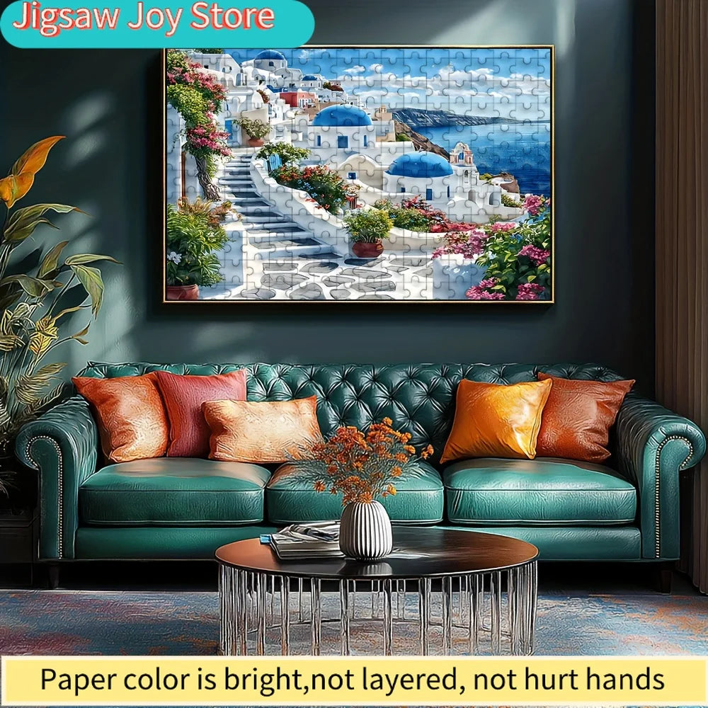 Puzzle Santorin en Grèce – 500 ou 1 000 pièces – Paysage méditerranéen – Jeu familial pour adultes