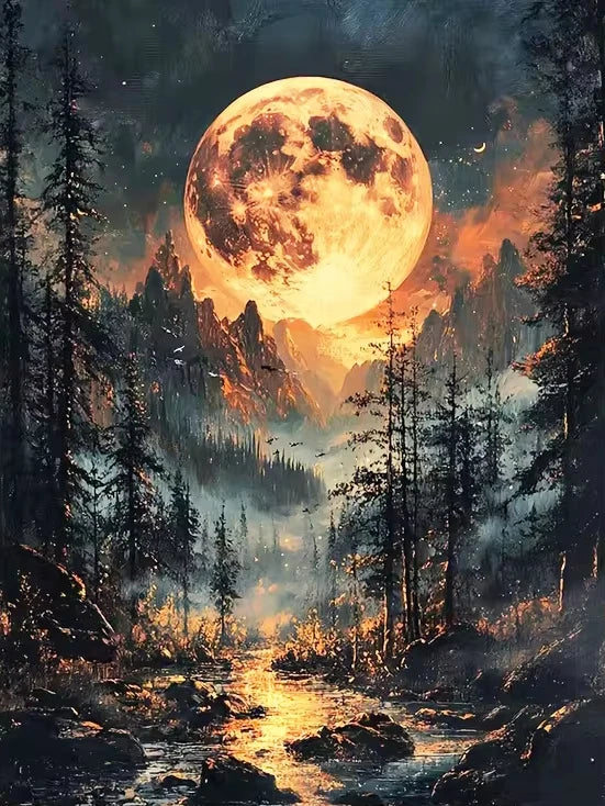 Puzzle Pleine Lune & Forêt de Pins – Paysage nocturne de montagne