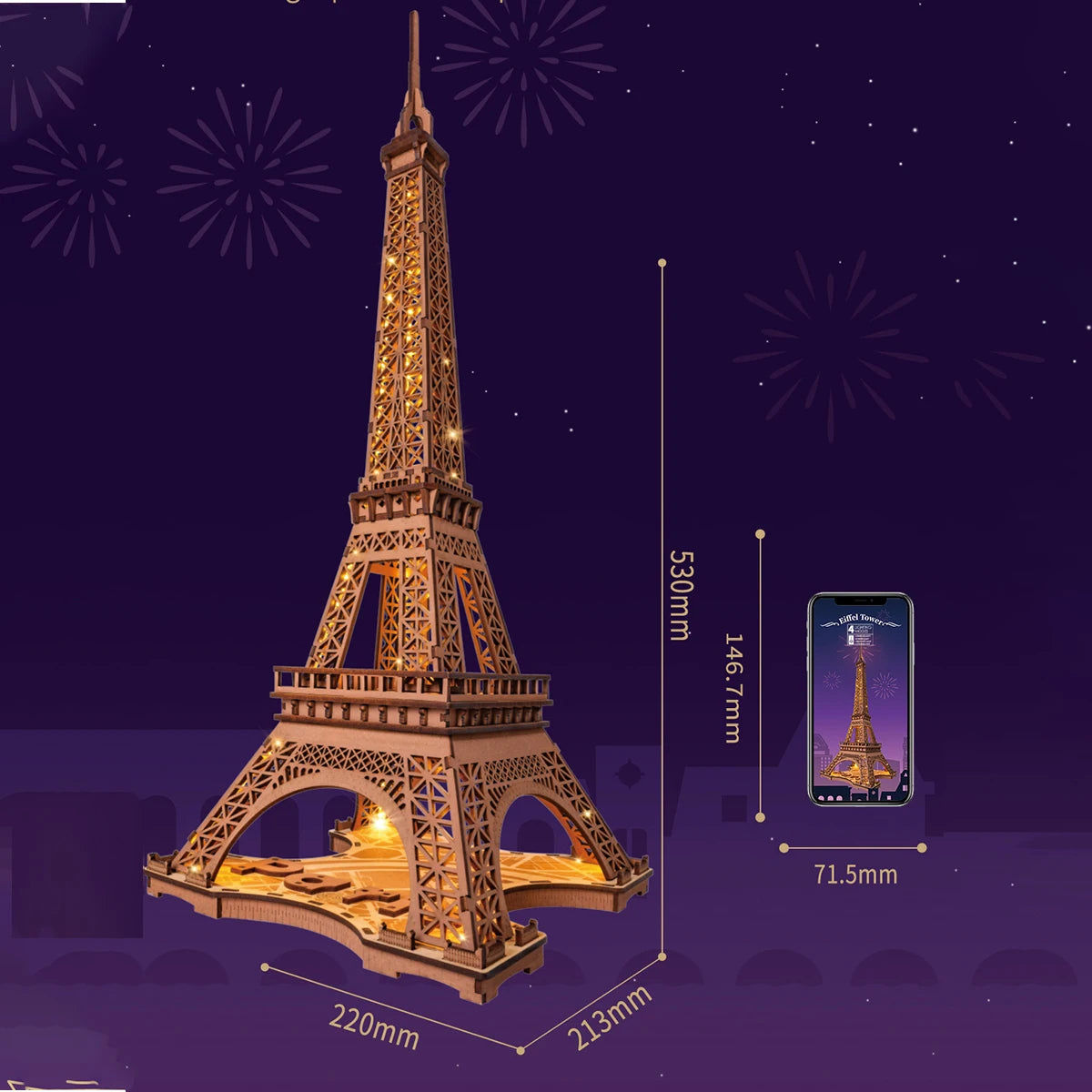 Puzzle 3D en bois Tour Eiffel lumineuse – Maquette DIY à construire