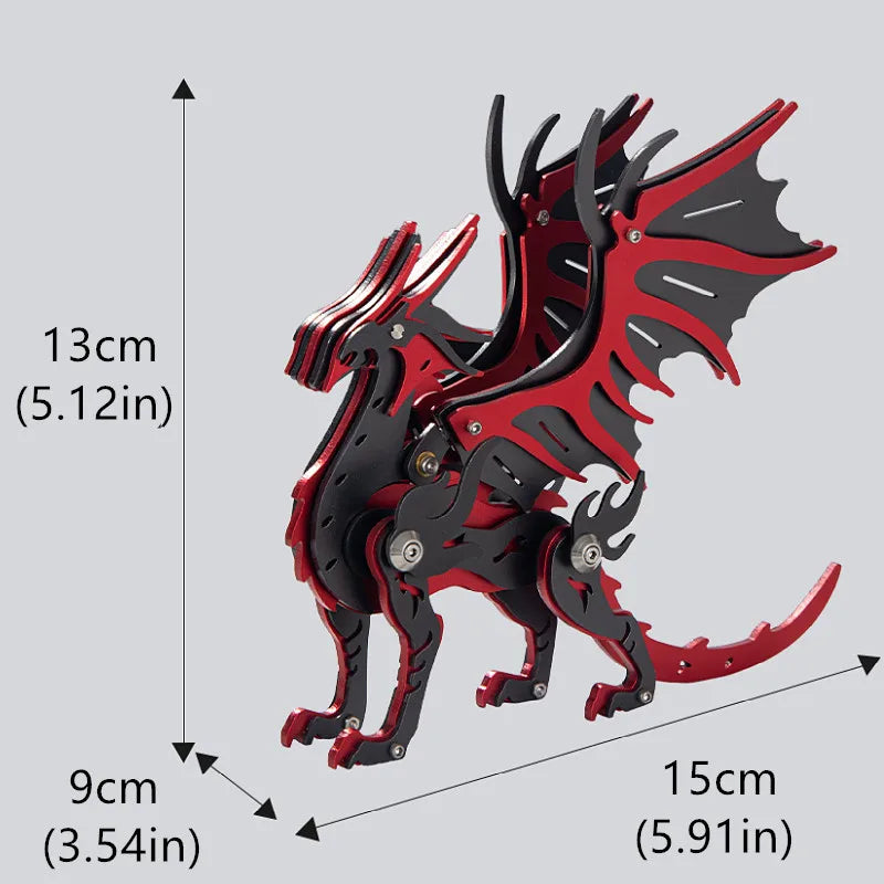 Puzzle 3D en métal Dragon Rouge – Modèle à assembler – Jeu créatif pour adultes – Idée cadeau