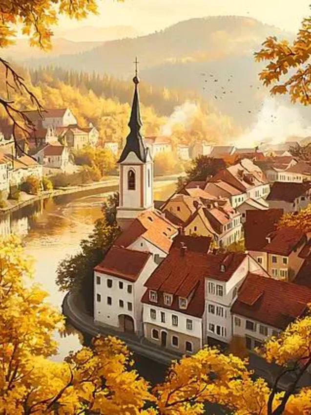 Puzzle paysage de montagne en automne – Illustration artistique – Puzzle adulte