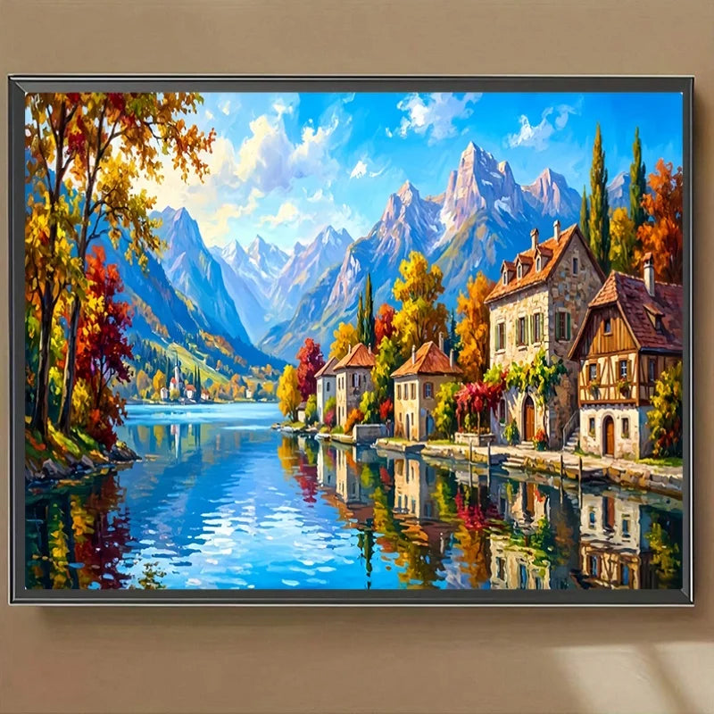 Puzzle paysage de montagne en automne – Illustration artistique – Puzzle adulte