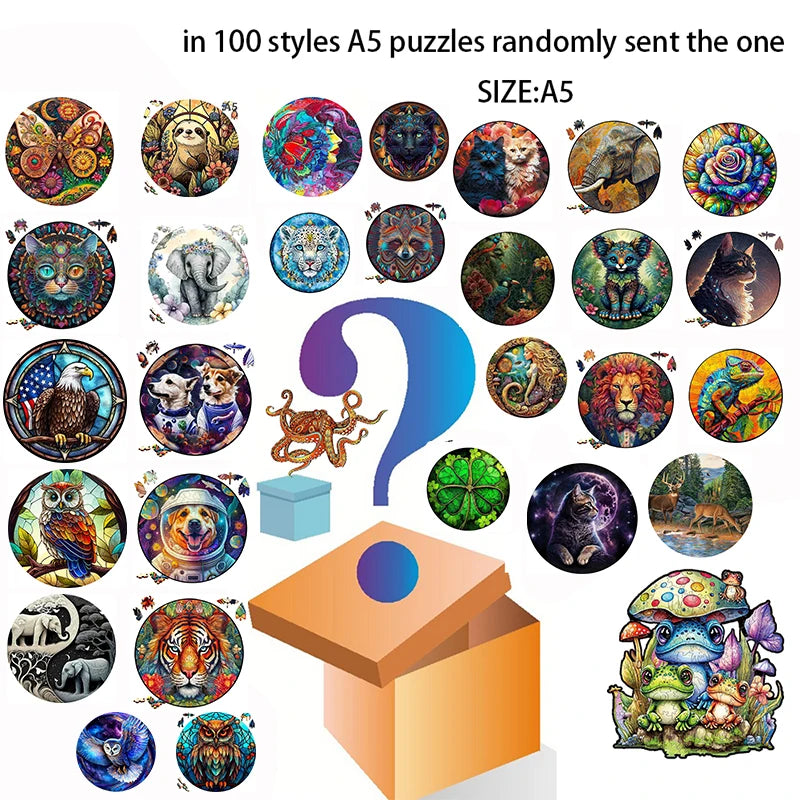 Puzzle en bois – Animaux colorés & motifs artistiques