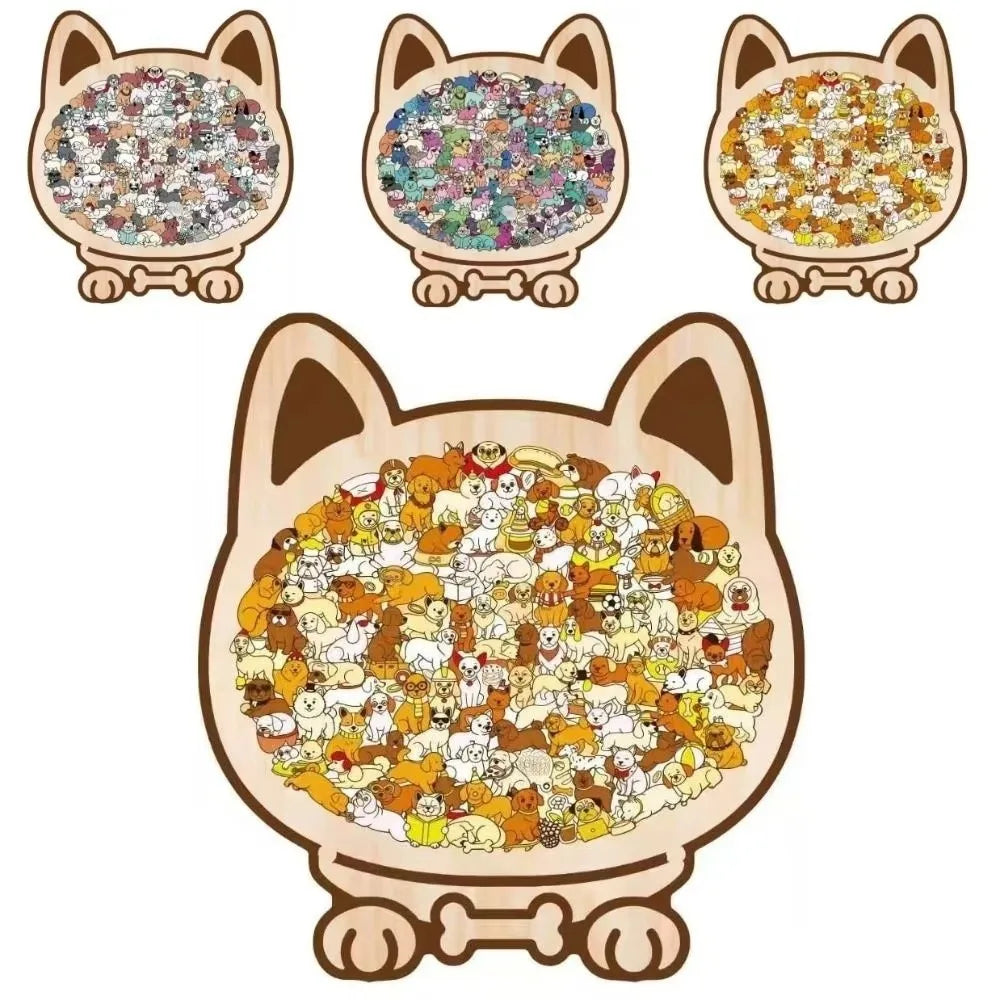 Puzzle Chien en bois 135 pièces – Couleurs Morandi & Macaron – Cadre silhouette décoratif