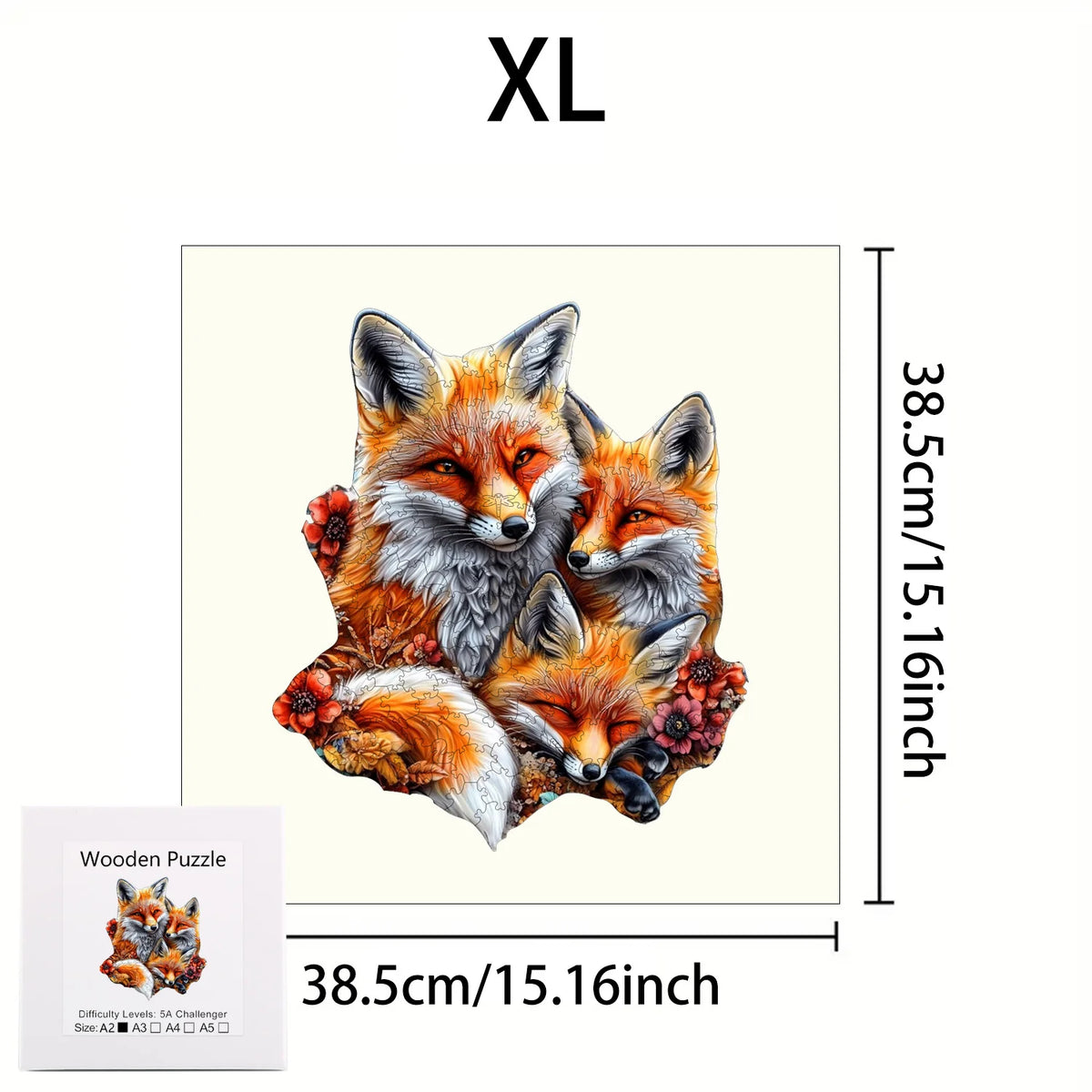 Puzzle en bois animaux – Chat, renard et vache | Pièces aux formes irrégulières