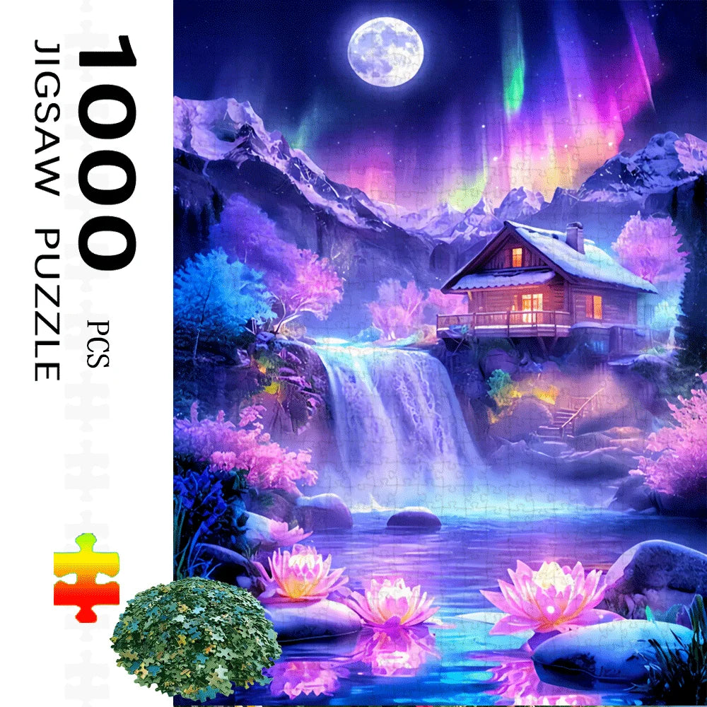 Puzzle Chalet sous les Aurores Boréales – Paysage Fantastique