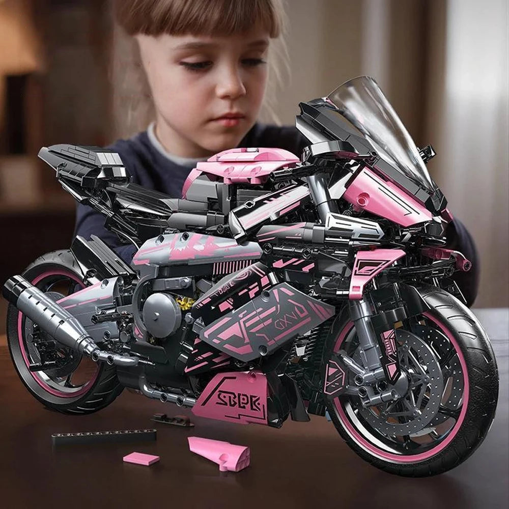 Moto de Sport à Construire – 2 066 Pièces – Modèle Mécanique Rose & Noir